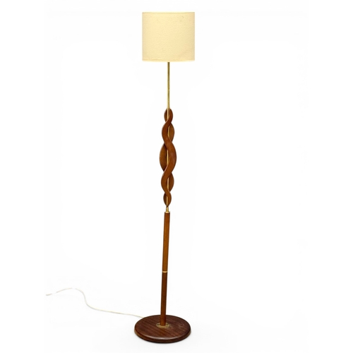 174 - A Teak and Brass Floor Lamp. C.1960. 161cm.