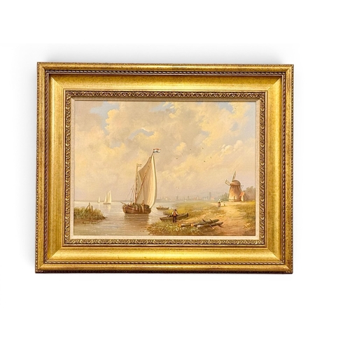204 - Raymond Campbell (B.1956) An Oil on Canvas. Dutch Canal Scene 41x30.5cm. Frame 56x46cm.