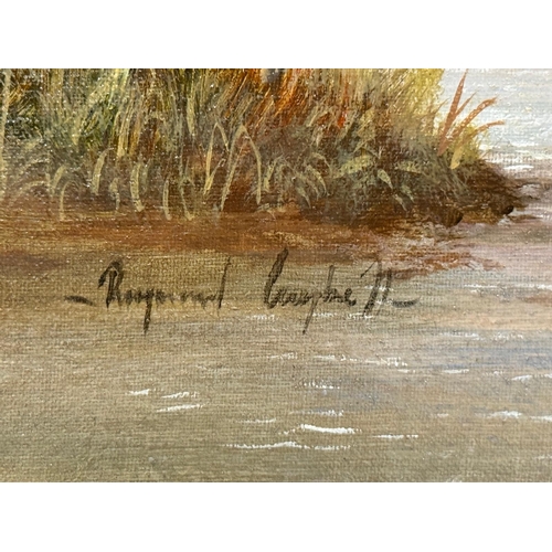 204 - Raymond Campbell (B.1956) An Oil on Canvas. Dutch Canal Scene 41x30.5cm. Frame 56x46cm.