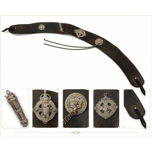 A Rare 1916 RIC (Royal Irish Constabulary) Officer’s Leather Belt with Silver Badges, Whistle and Badge Plate.