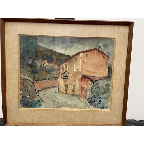 65 - Emilie Schindler,  Watercolor ,Landscape of an iItalian Village house , Dated 1937