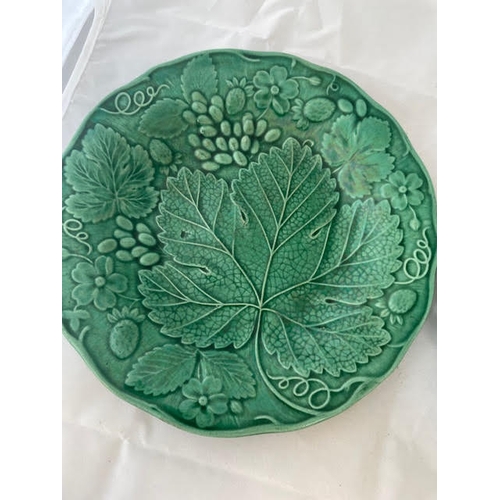 95 - A Pair of Edge, Malkin & Co. Green Majolica Strawberry and Grape Vine pattern plates Circa 1875