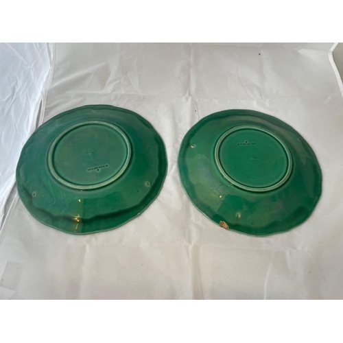 95 - A Pair of Edge, Malkin & Co. Green Majolica Strawberry and Grape Vine pattern plates Circa 1875