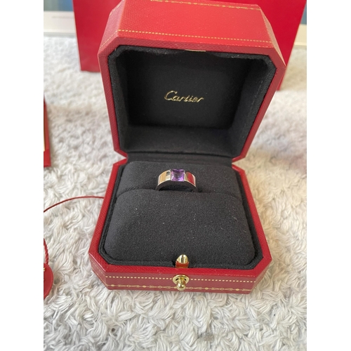 98 - Cartier 18ct gold tank amethyst ring