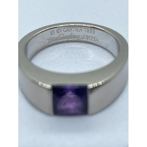 98 - Cartier 18ct gold tank amethyst ring