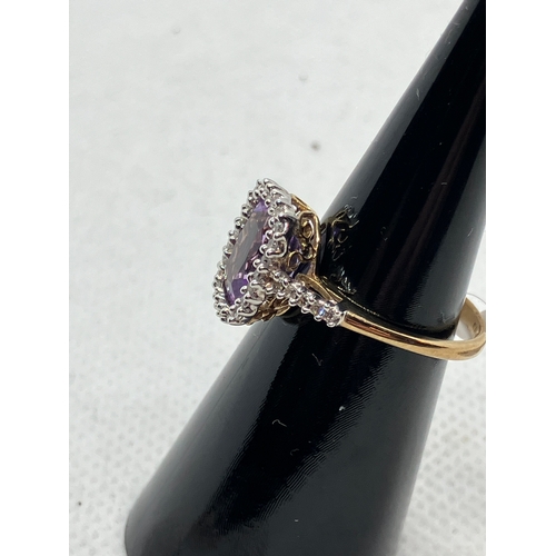 83a - 9ct amethyst and diamond ring