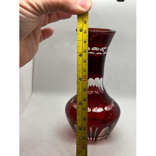 150 - Ruby red cut glass vase