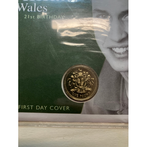 170 - The Prince William Coin Cover Collection. 21st Birthday £1