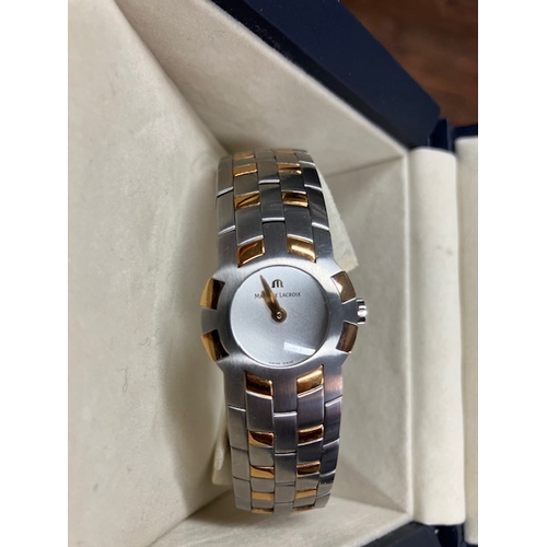 93 - Maurice Lacroix intuition ladies still and 18ct gold watch.