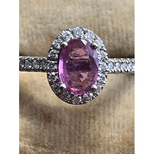 59 - 18ct white gold pink sapphire and diamond ring