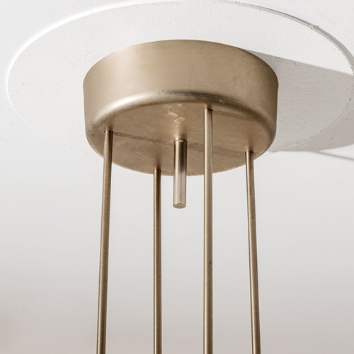 122 - MAX INGRANDLampada a sospensione mod. 2459. Ottone nichelato, alluminio verniciato, cristallo curvat... 