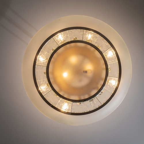 122 - MAX INGRANDLampada a sospensione mod. 2459. Ottone nichelato, alluminio verniciato, cristallo curvat... 