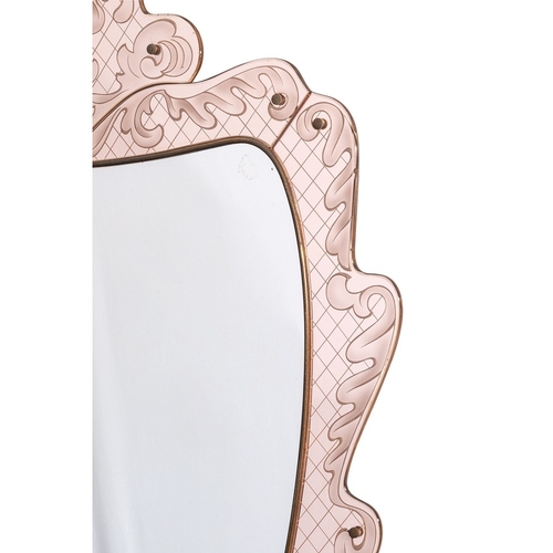 131 - PIETRO CHIESASpecchio. Legno, ottone cristallo colorato e sabbiato, cristallo specchiato. Produzione... 