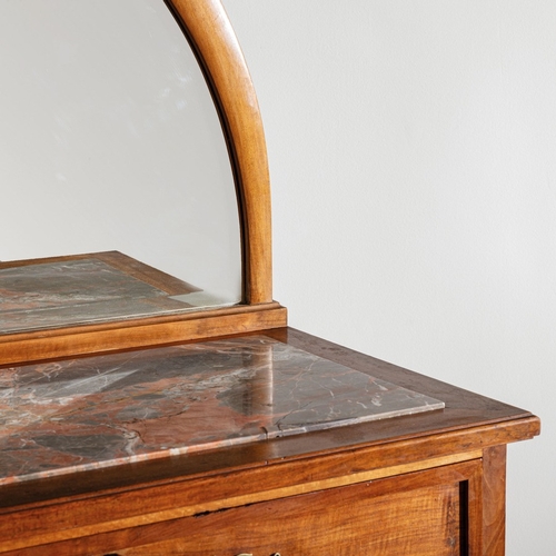 136 - CARLO ZENCassettiera con specchio. Legno lavorato, ottone, cristallo specchiato, marmo. Italia,  ann... 