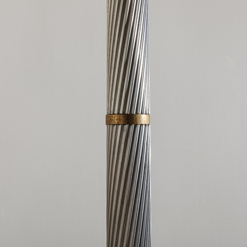 151 - PIETRO CHIESALampada da terra. Ghisa goffrata, alluminio lavorato, ottone, cristallo curvato, colora... 