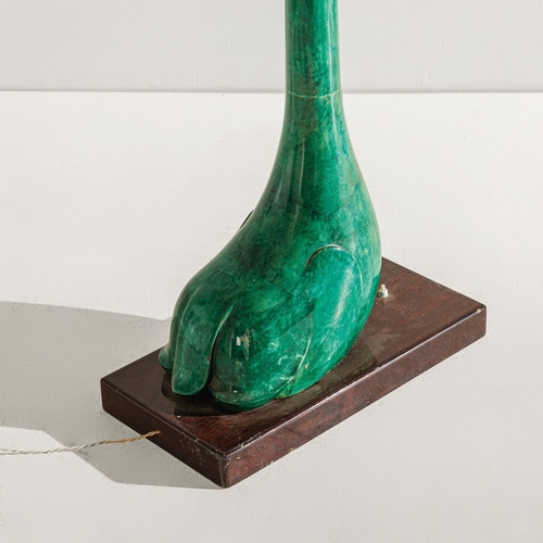 156 - ALDO TURALampada da terra. Legno rivestito in pergamena, ottone, cristallo molato. Produzione Tura a... 