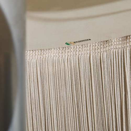 162 - GINO SARFATTILampada da terra mod. 1076/N. Metallo goffrato, alluminio lucidato, frangia sintetica. ... 