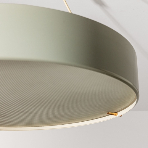 166 - BRUNO GATTALampada a sospensione. Alluminio verniciato, ottone, vetro stampato. Produzione Stilnovo ... 