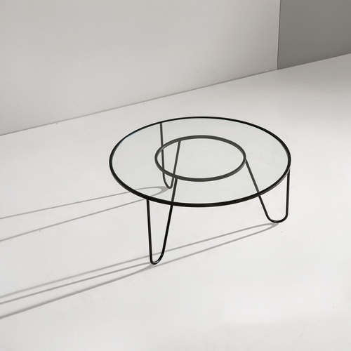 167 - MATHIEU MATHIEU MATÉGOTTavolo basso della serie Bellevue. Quadrotto di ferro smaltato, cristallo mol... 