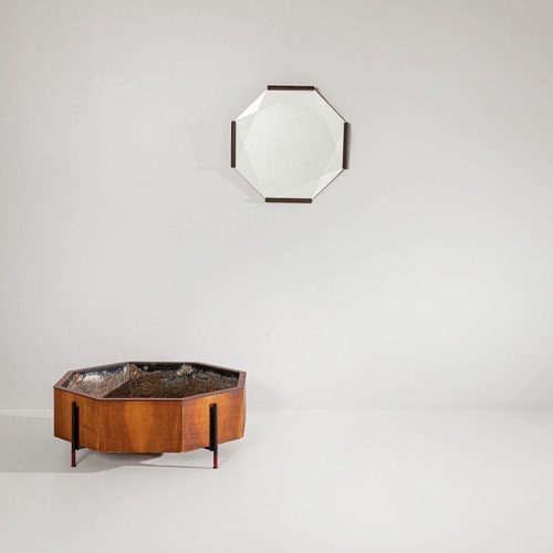 172 - ICO & LUISA PARISIFioriera mod. 1957.4 con specchio. Legno, metallo verniciato, ottone, cristallo sp... 