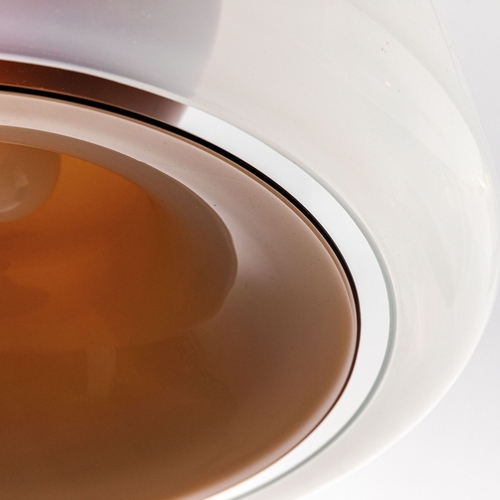 192 - VISTOSICoppia di lampade a sospensione mod. Naranza. Metallo brunito, vetro colorato e vetro soffiat... 