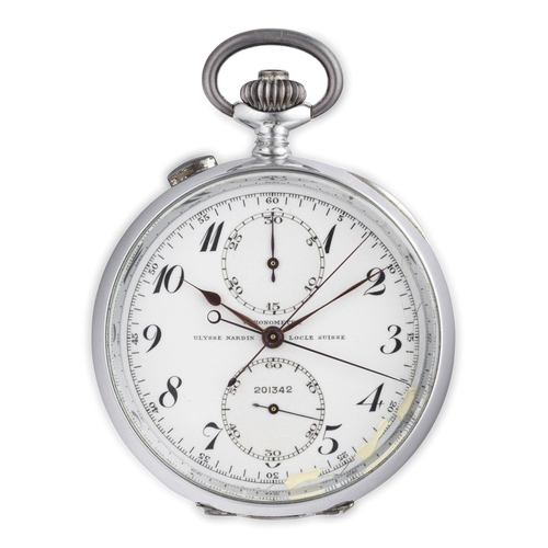 182 - ULYSSE NARDIN NO. 201342, FFBA46, OROLOGIO DA TASCA RATRAPPANTE, IN ARGENTO, SVIZZERA 1920 CIRCAcass... 