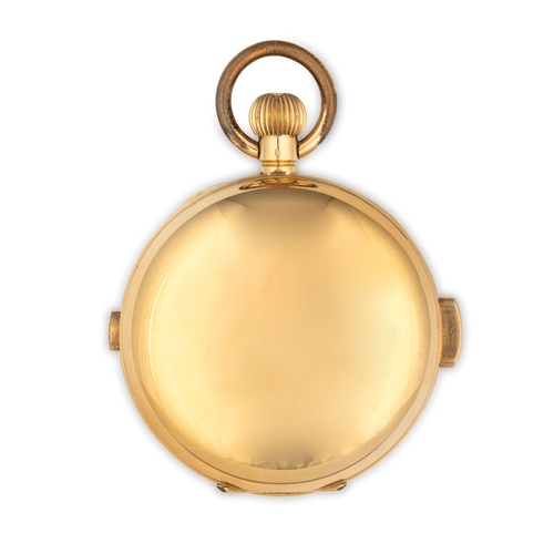 183 - SAVONETTE DA TASCA IN ORO, CON SUONERIA ORE, QUARTI E MINUTI, CRONOMETRO E CALENDARIO COMPLETO, SVIZ... 