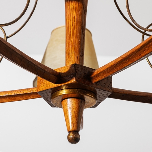 36 - MANIFATTURA ITALIANALampada a sospensione. Legno di rovere massello, ottone, pergamena sintetica. It... 