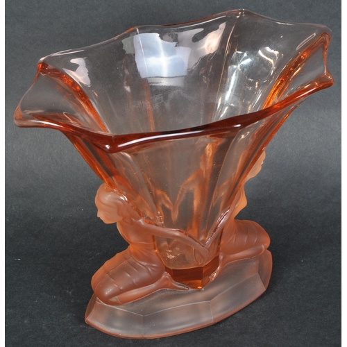 19 - Walther & Söhne - A vintage 20th Century Art Deco peach glass vase of flared from with two frosted g... 