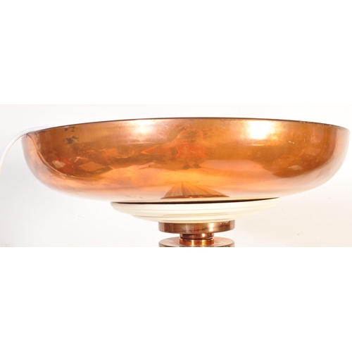 30 - A vintage 20th Century Art Deco floor standing uplighter / standard lamp light having a copper bowl ... 