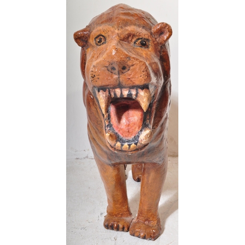 5 - A large vintage early to mid 20th Century papier-mâché lion sculpture with open mouth and firm stanc... 