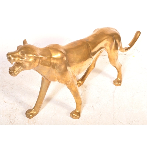 6 - A large retro 20th Century 1970s / 80s brass Panther / Jaguar cast in a standing position with mouth... 