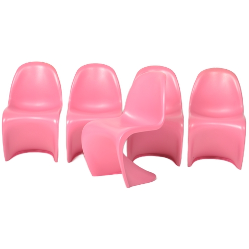 394 - After Verner Panton - S Chairs - A set of four contemporary pink coloured plastic injection molded k... 