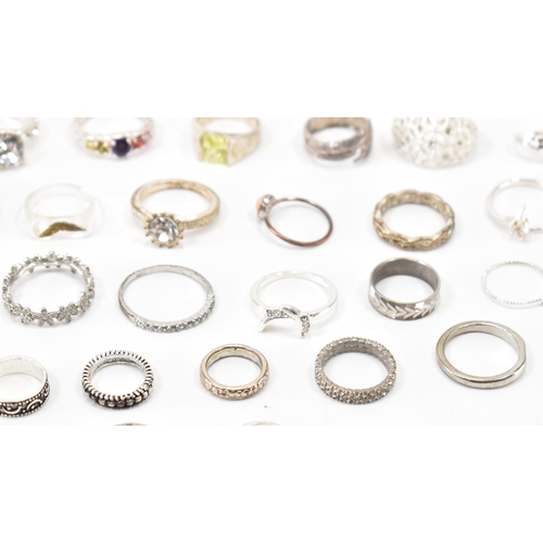A large collection of white metal rings. The lot to include; white ...