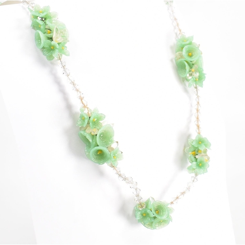 208 - A 1930s French Art Deco glass beaded necklace. The necklace having clear glass faceted beads having ... 