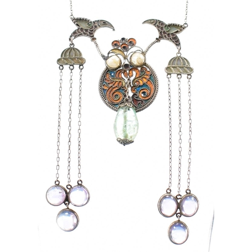 217 - A Russian 84 silver plique a jour cloisonne negligee necklace circa 1908 - 1916. The necklace strung... 