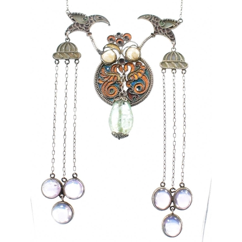 217 - A Russian 84 silver plique a jour cloisonne negligee necklace circa 1908 - 1916. The necklace strung... 