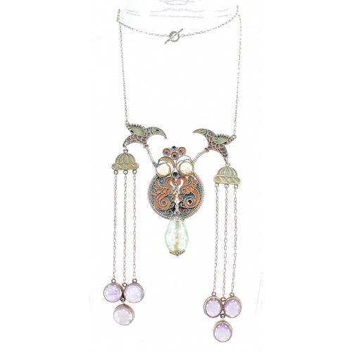 217 - A Russian 84 silver plique a jour cloisonne negligee necklace circa 1908 - 1916. The necklace strung... 