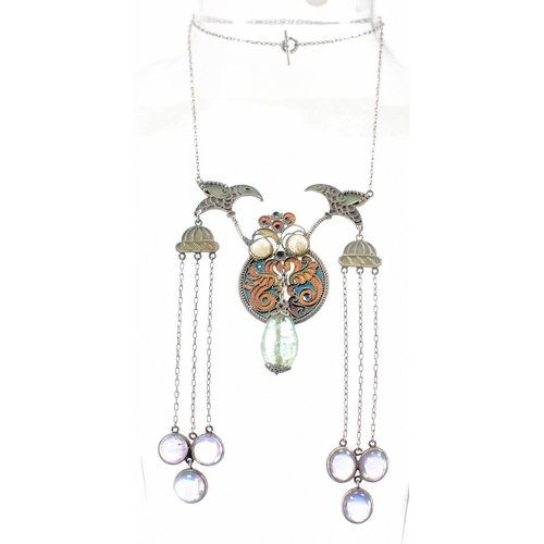 217 - A Russian 84 silver plique a jour cloisonne negligee necklace circa 1908 - 1916. The necklace strung... 