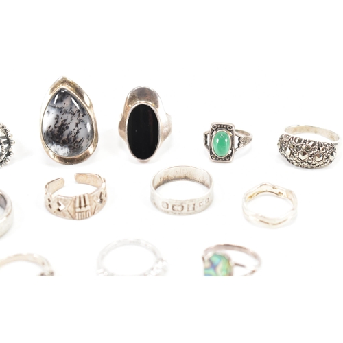 229 - A collection of vintage silver dress rings. The lot to include; band rings, stone set rings, hallmar... 