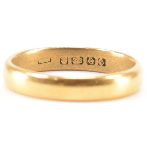 242 - A hallmarked 22ct gold wedding band ring. Assay marked for Birmingham. Date letter A for 1849. Ring ... 