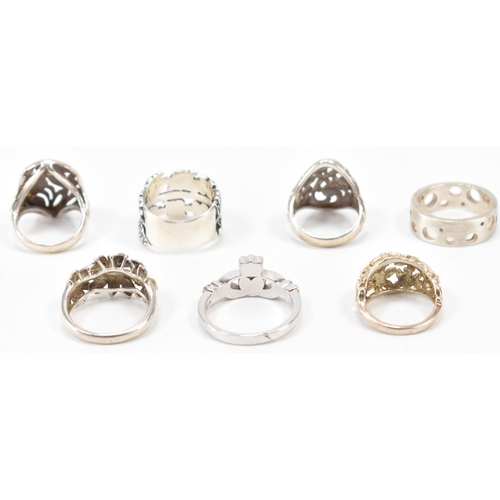 A collection of 925 silver punched design dress rings. The lot to ...