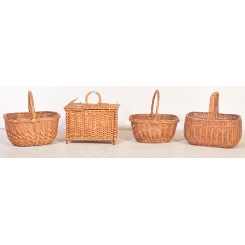 1154 - An assortment of four retro vintage 20th century wicker rattan Picnic baskets - storage baskets. thr... 