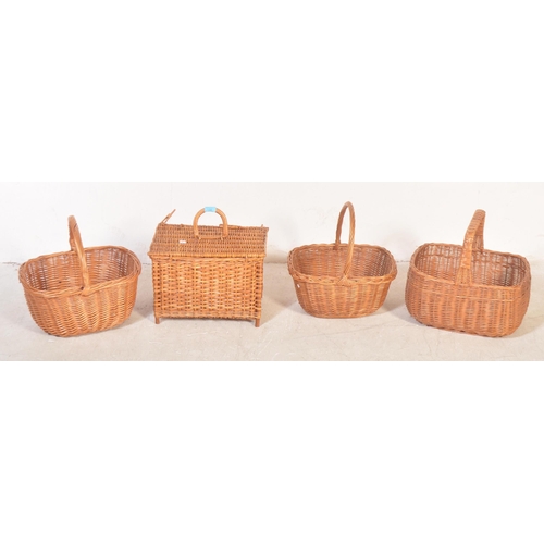 1154 - An assortment of four retro vintage 20th century wicker rattan Picnic baskets - storage baskets. thr... 