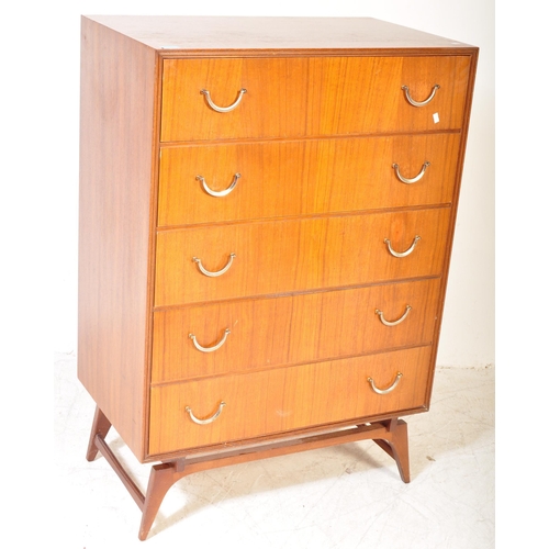 1167A - A vintage retro mid 20th Century Meredew chest of drawers. The chest having a bank of four drawers h... 