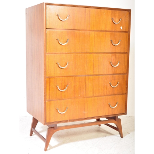 1167A - A vintage retro mid 20th Century Meredew chest of drawers. The chest having a bank of four drawers h... 