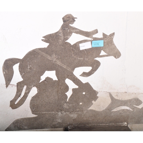 1170 - A 20th century sheet metal Art Deco style roof pediment / sign in the shape of hunting dogs & rider.... 