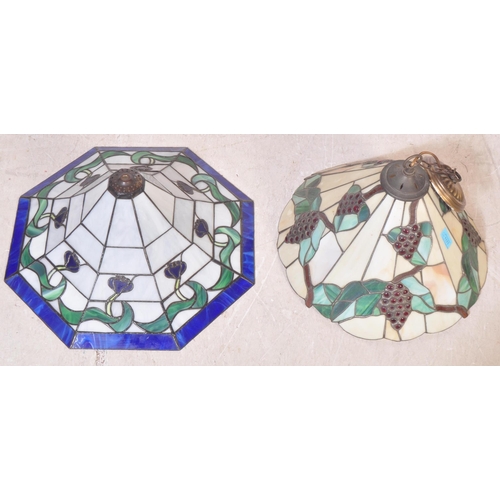 1171 - Two 20th century Tiffany conical style ceiling lamp shades having a lead & glass body construction.