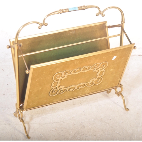 1176 - Mid-century brass magazine rack - canterbury stand. Rococo scroll worked brass frame  and feet with ... 