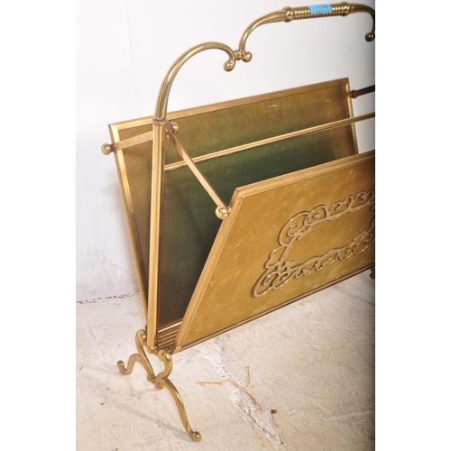 1176 - Mid-century brass magazine rack - canterbury stand. Rococo scroll worked brass frame  and feet with ... 